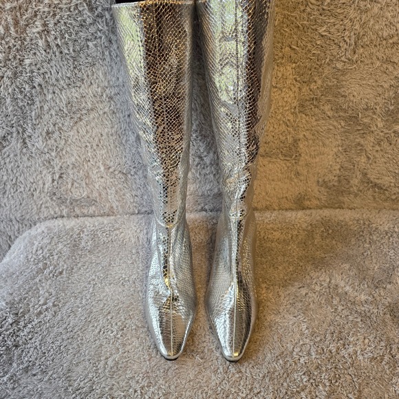 Steve Madden Silver Snakeskin Metallic‎ Knee High Boots Pointed Western 6.5 NEW - Picture 3 of 7